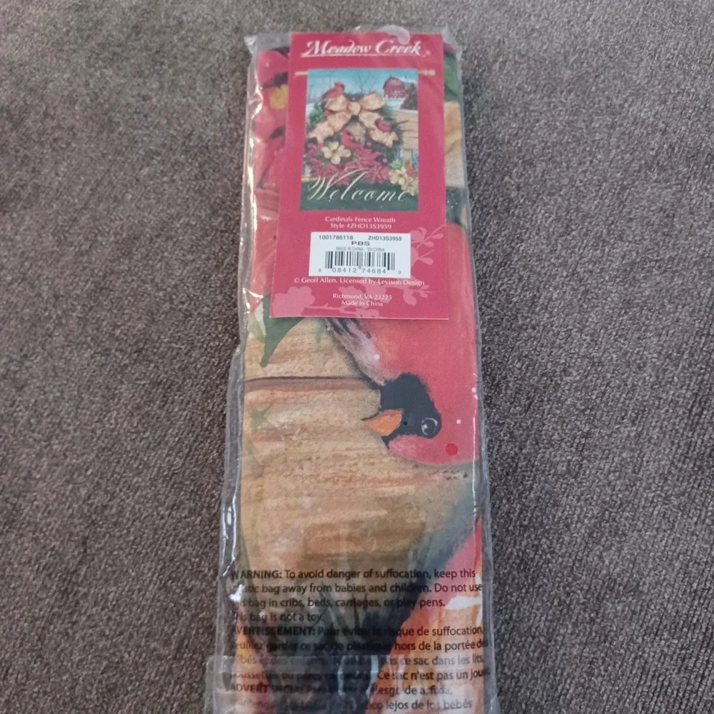 Meadow Creek Lg 29X43 Welcome Flag Cardinals Christmas Wreath Printed Both Sides